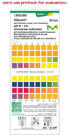 Tiras indicadoras de pH pH 0 - 14 Indicador universal non-bleeding, pH  range 0-14, graduations and accuracy accuracy: 1 pH unit, for use with  MQuant® StripScan App
