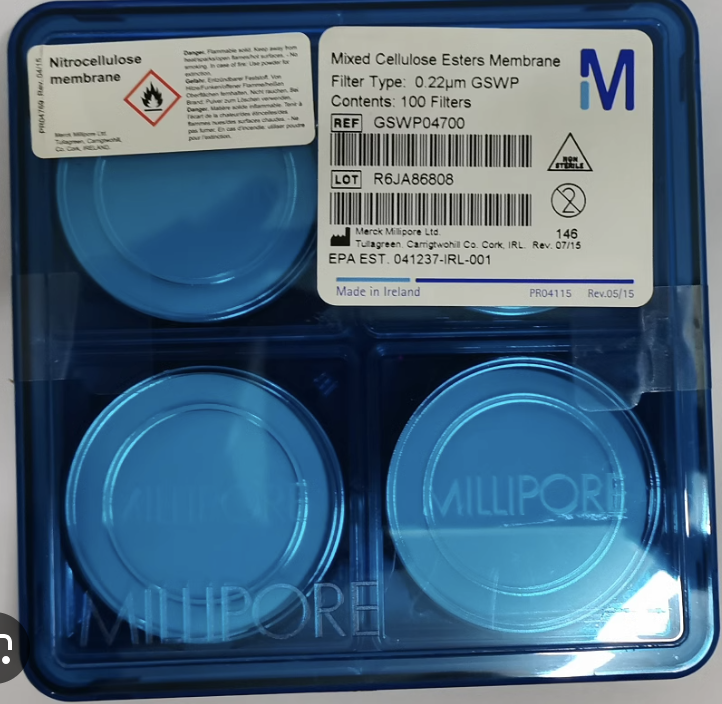 Membrana de filtración MF-Millipore™, tamaño de poro 0,22 µm, diametro 47 mm, mixed cellulose esters (MCE) membrane, hidrofilica, blanca